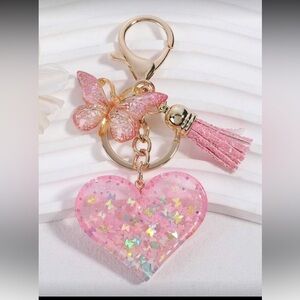 Pink Heart and Butterfly Keychain
